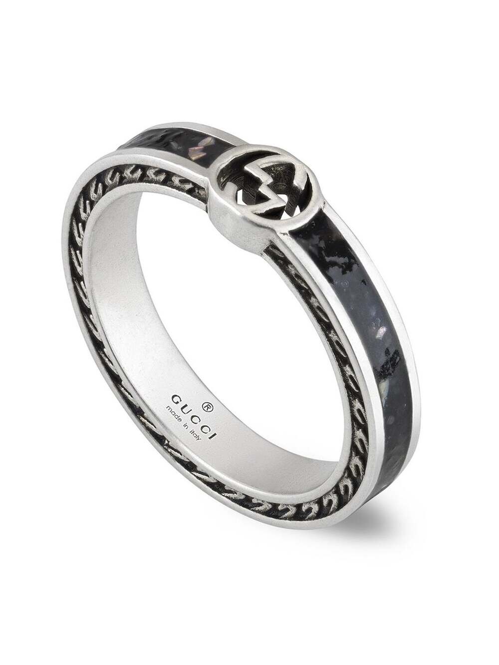 Gucci Interlocking 3.5mm Black Enamel Ring IT10